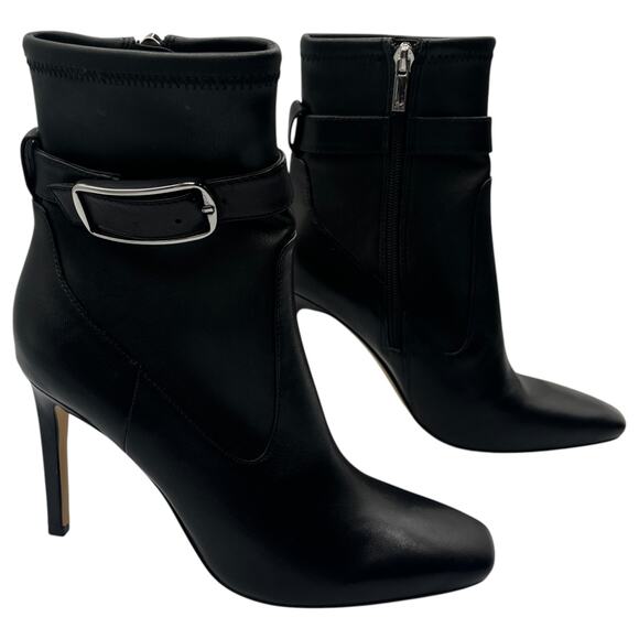 Marc Fisher LTD Cyndi Buckle Square Toe Leather Heeled Bootie Ankle Boots 7.5M - Picture 1 of 7